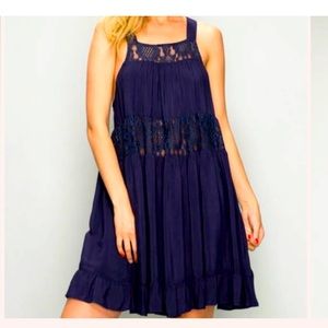 Blue Boho Lace Back Dress